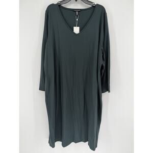 NEW Eileen Fisher V Neck Viscose Jersey Shift Dress Green Womens XL